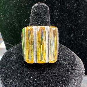 Ring Elegant Silver and yellow stones  Women's Ring